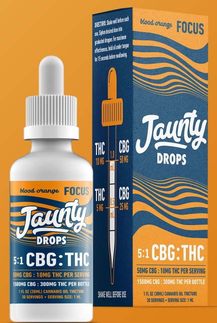 Photograph of product: Jaunty "Focus" Drops | 5:1 CBG/TH-oui | Blood Orange