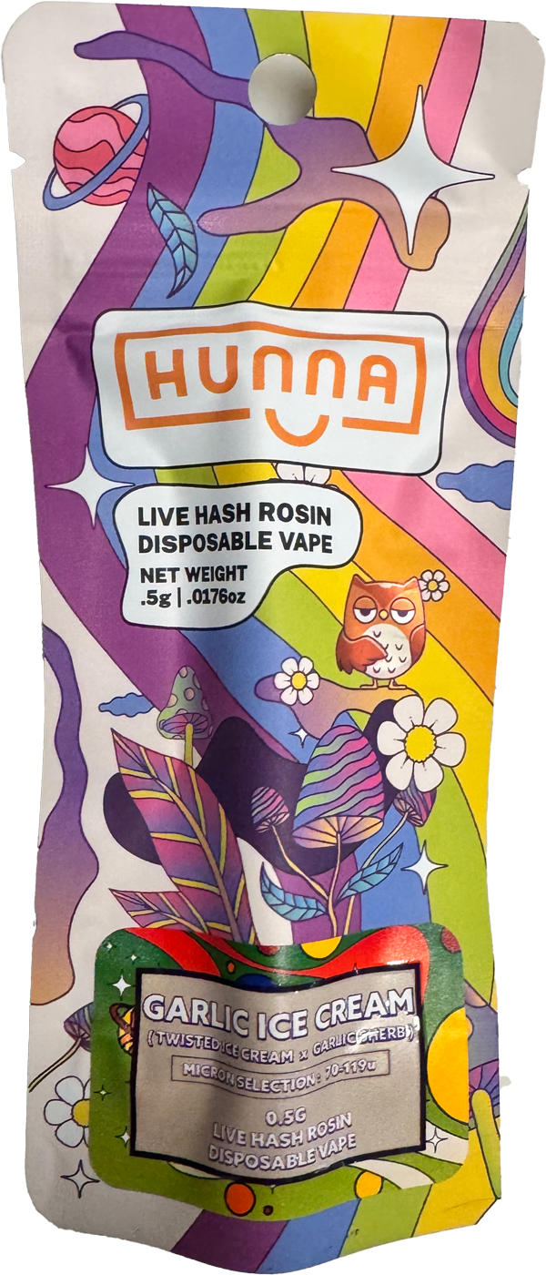 Photograph of product: Hunna | Garlic Ice Cream | Hybrid | .5G au chocolat Rosin Disposable Vape | REC