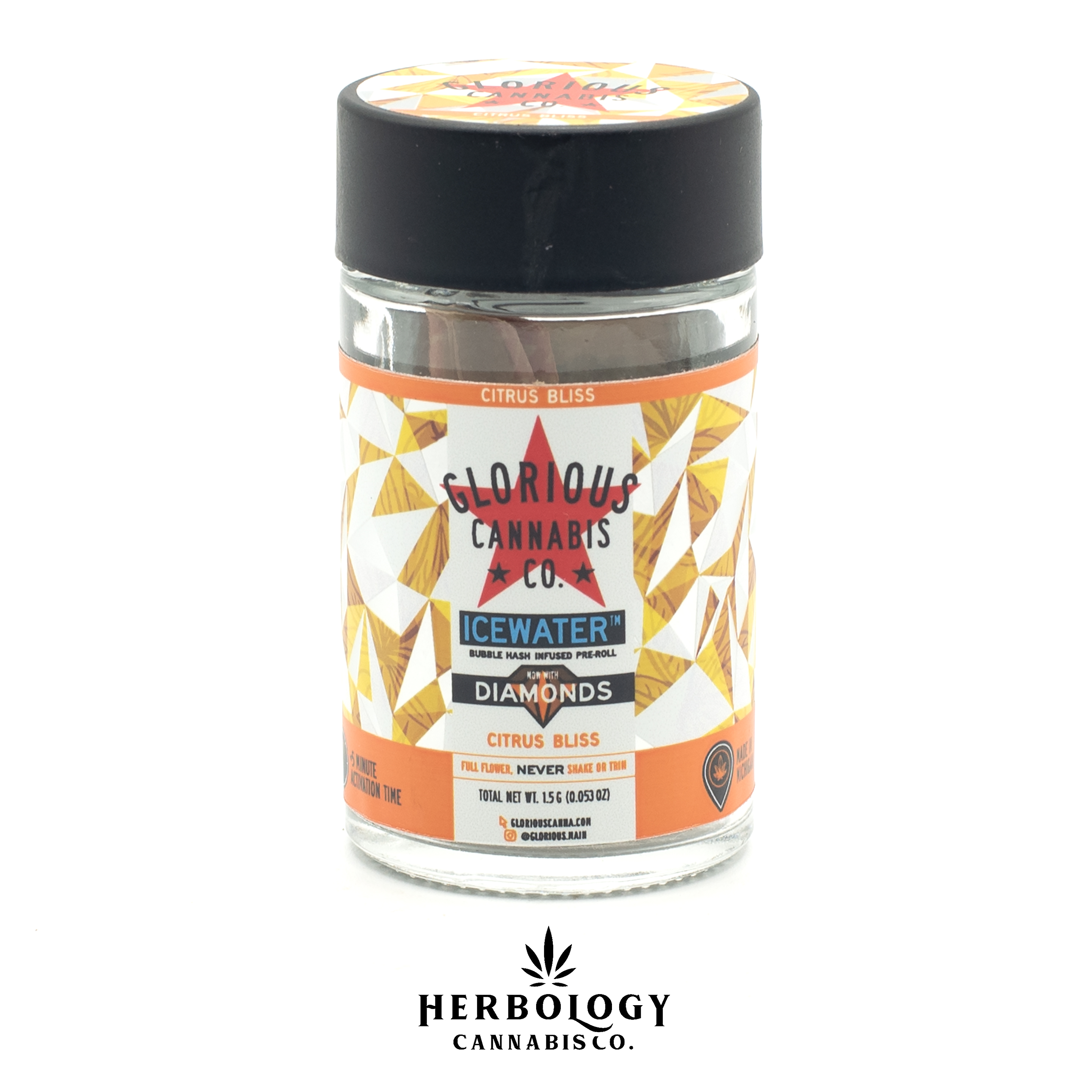 Photograph of product: Glorious | Icewater au chocolat and Diamond Infused Pre-Roll | 3 Pack | Citrus Bliss | 1.5g