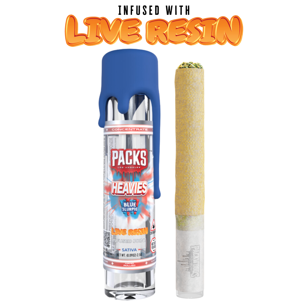 Photograph of product: Infused Pre-Roll - Live Resin & Kief - Heavies - Blue Slurpie - 2.5g