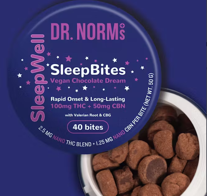 Photograph of product: Dr. Norm's - Sleep Bites - 100mg - Brownie Bites - CBN
