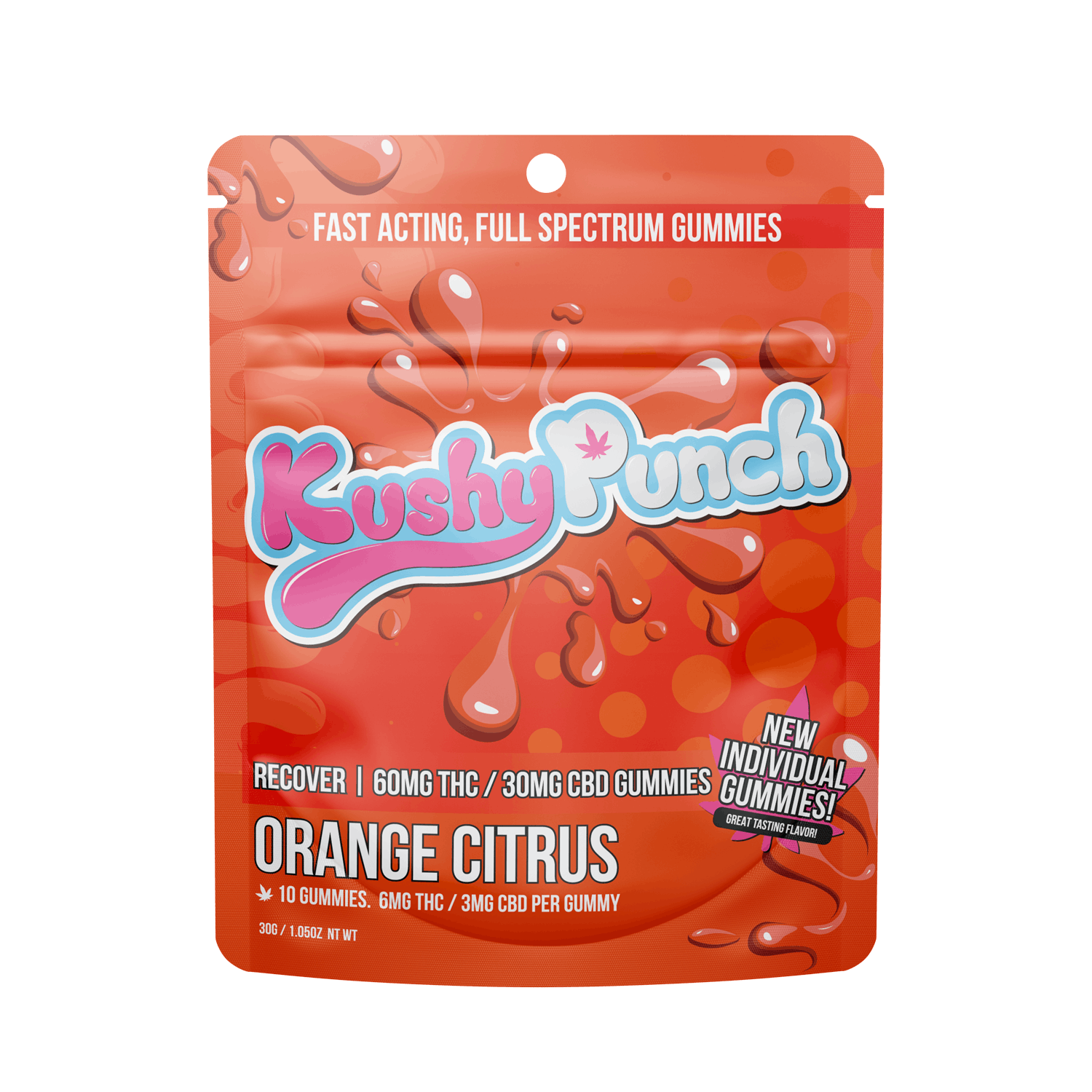 Photograph of Product: Kushy Punch Recover (2:1) Orange Citrus - INDIVIDUAL GUMMIES 90MG