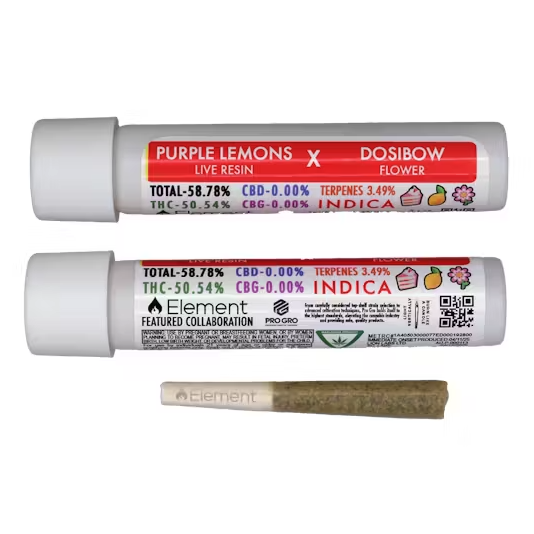 Photograph of product: Element Live Resin Infused PreRoll - Dosibow x Purple Lemons