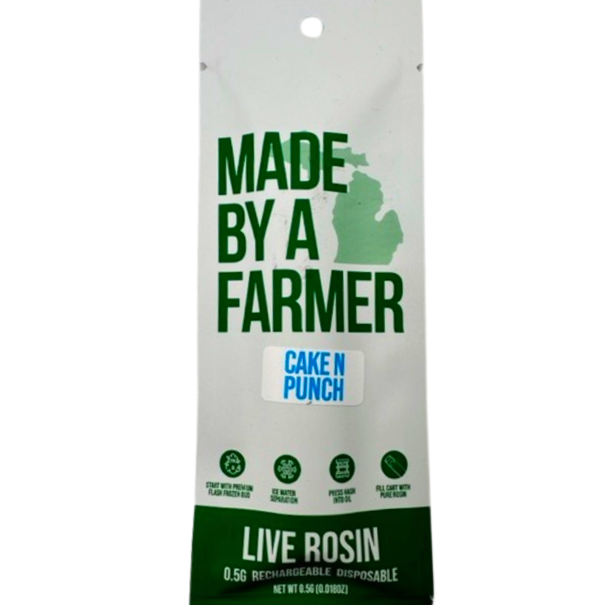 Photograph of product: Made By A Farmer- Cake N Punch- Live au chocolat Rosin Disposable- .5G