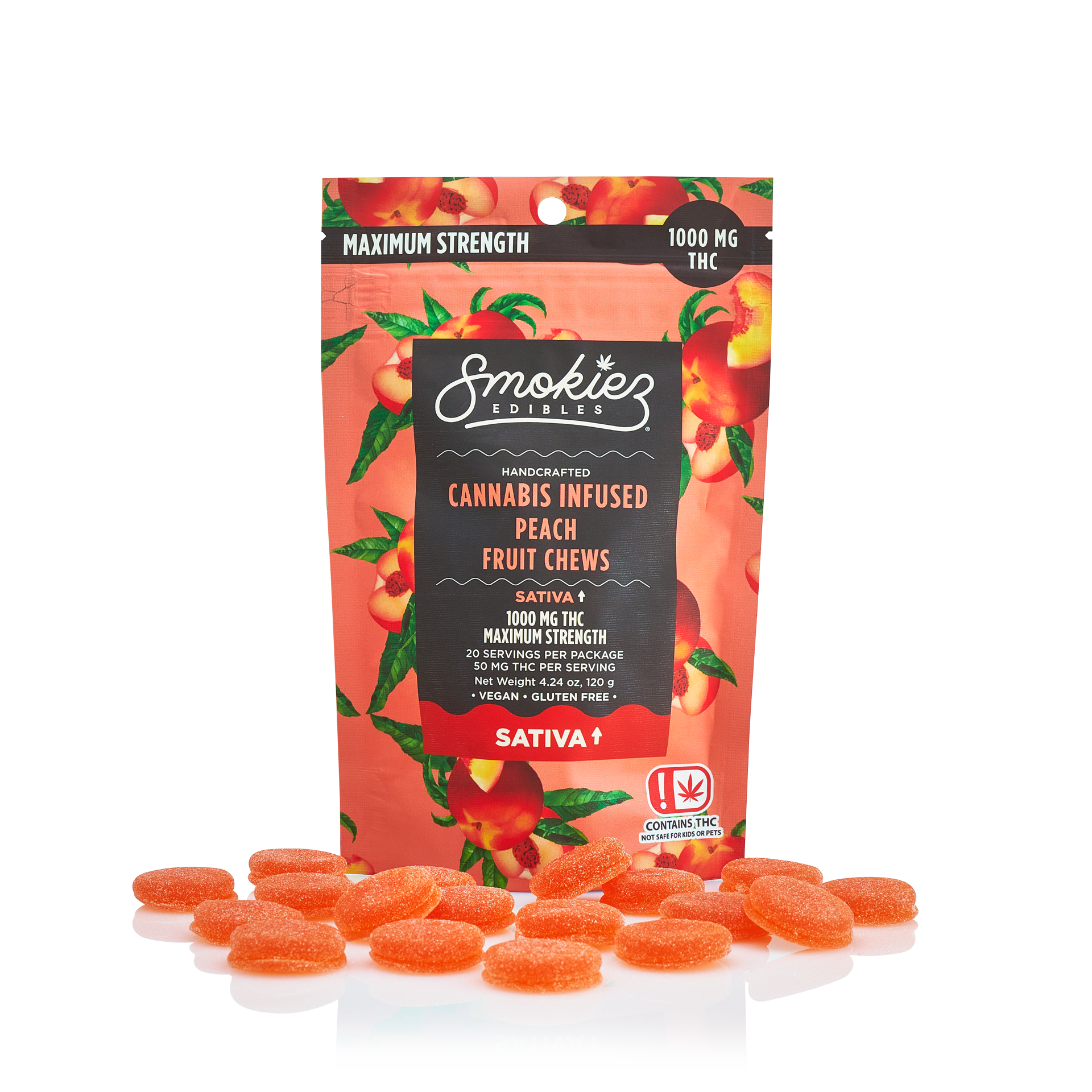 Photograph of product: Smokiez | Gummies | Peach | Oui'd | 1000mg