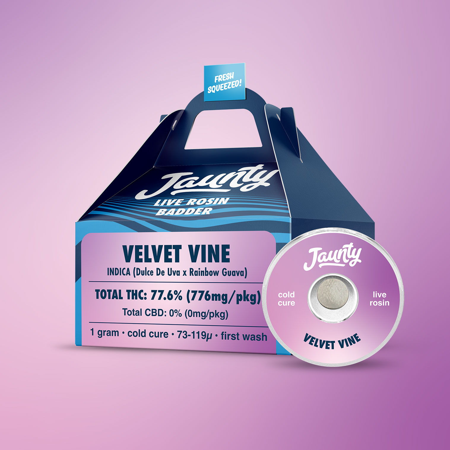 Photograph of product: Jaunty Concentrates Live Rosin Badder Velvet Vine 72.9% Badder Oui'd 1g