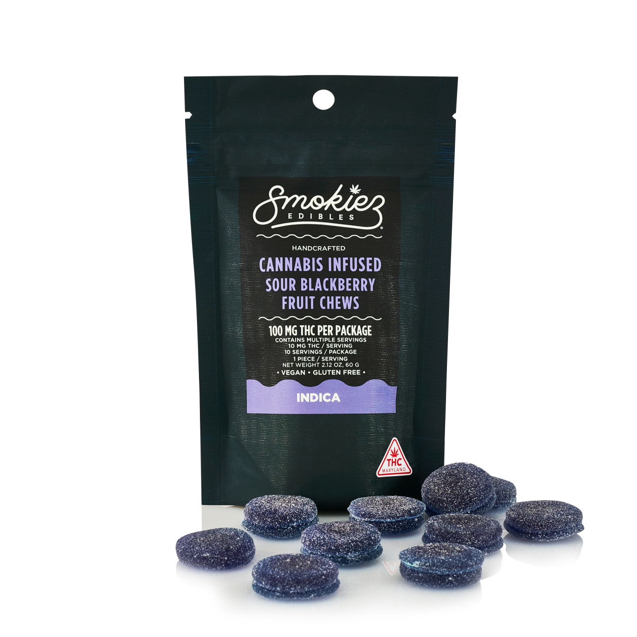 Photograph of product: Smokiez 100mg Gummies - Sour Blackberry (Oui'd-Chill)