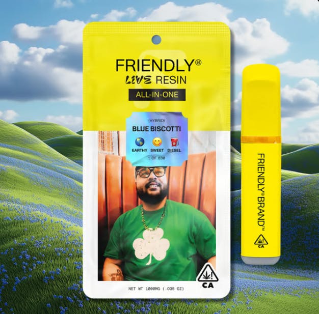 Photograph of product: Friendly Brand - Blue Biscotti 1g Live Resin AIO - 