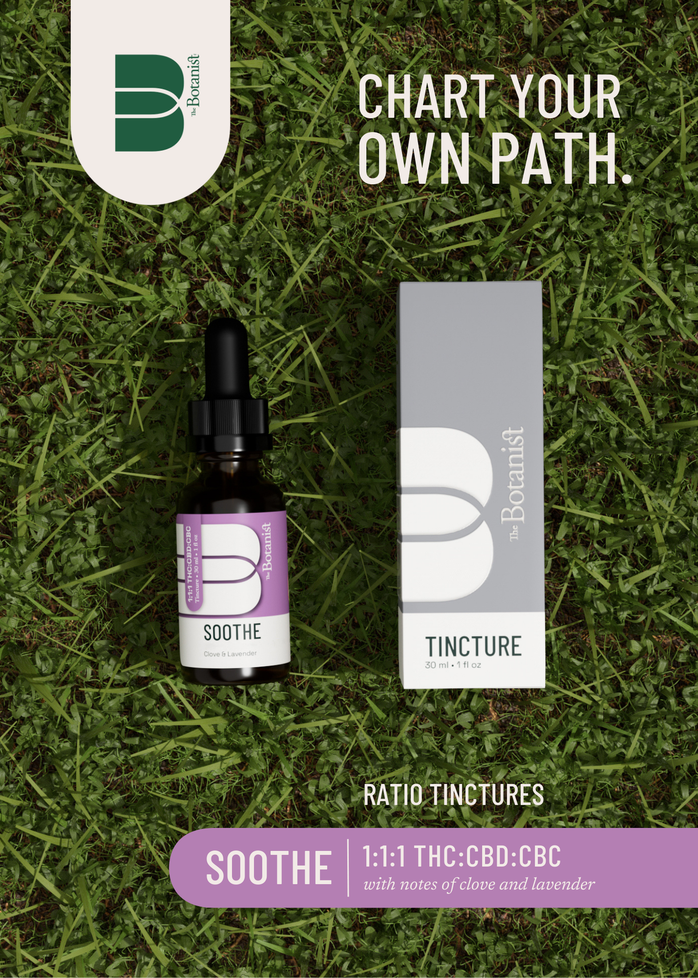 Photograph of product: Soothe 1:1:1 (TH-oui:CBD:CBC) Tincture 30mL