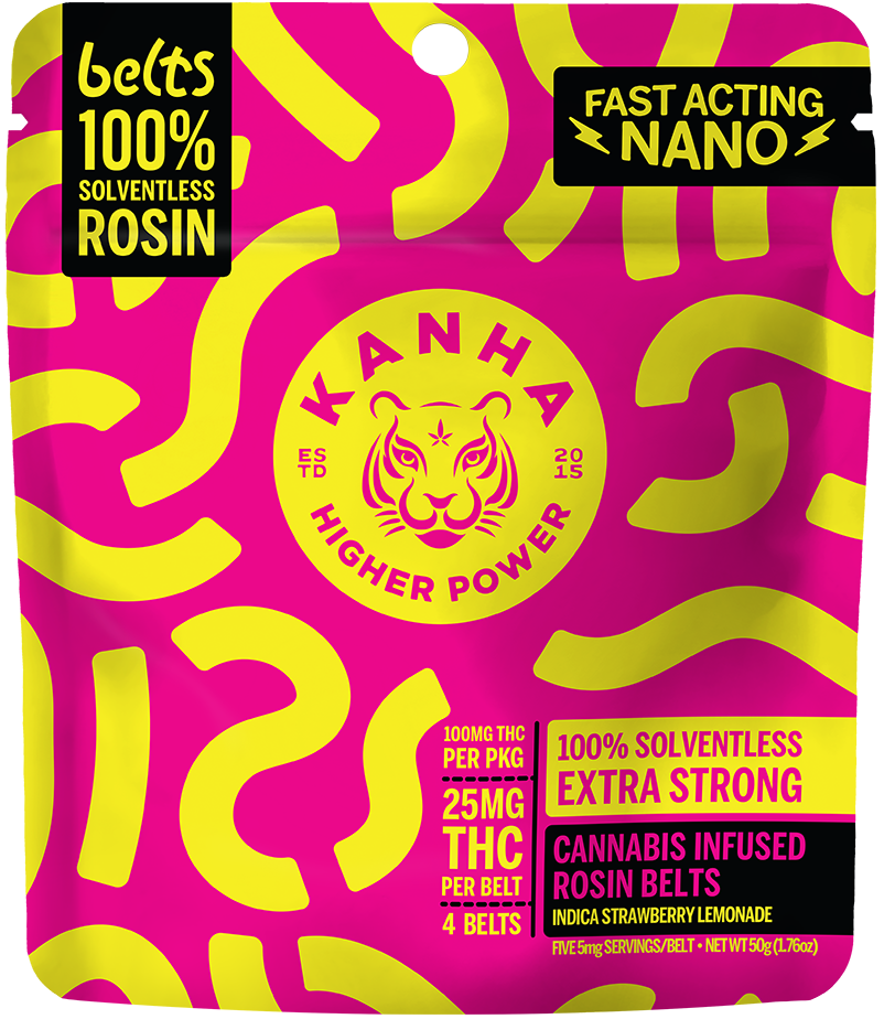 Photograph of product: 5mg Indica Rosin Gummy Belts - Strawberry Lemonade - 20ct