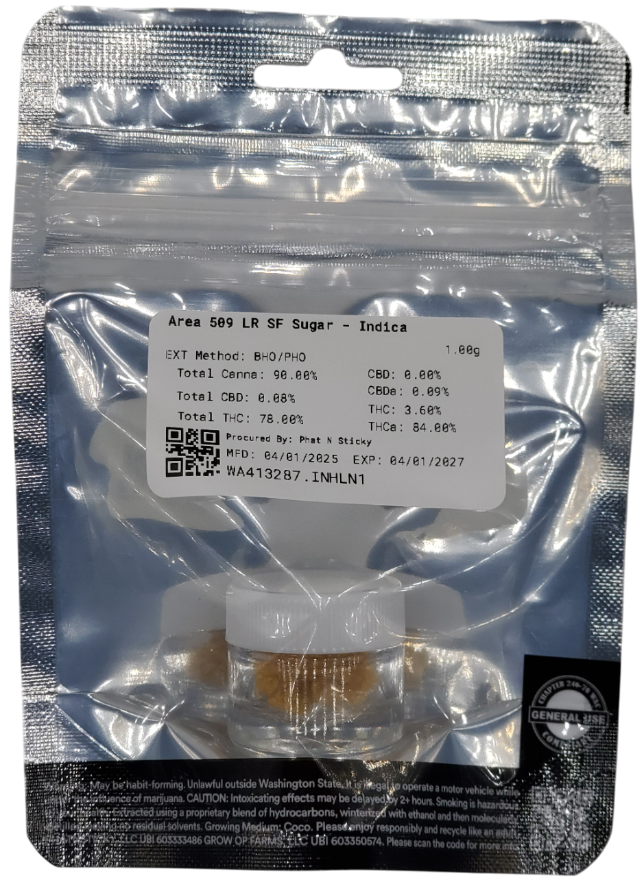 Photograph of product: Snickle Fritz CON Area 509 Hydrocarbon Extract Sugar 1g