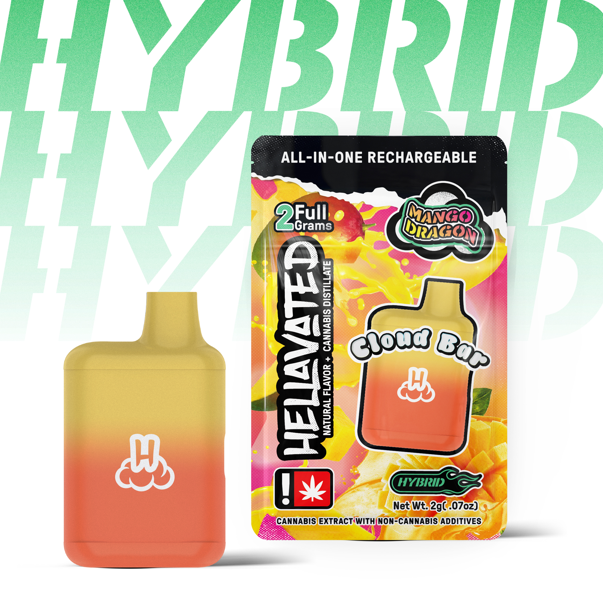Photograph of product: Hellavated - Mango Dragon - 2g Cloud Bar AIO
