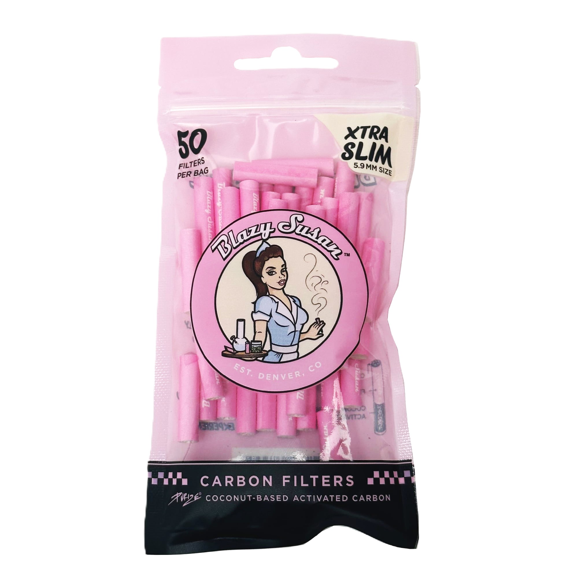 Photograph of product: Blazy Susan | Purize Activated Carbon Filters | Xtra Slim | Pink | 50ct