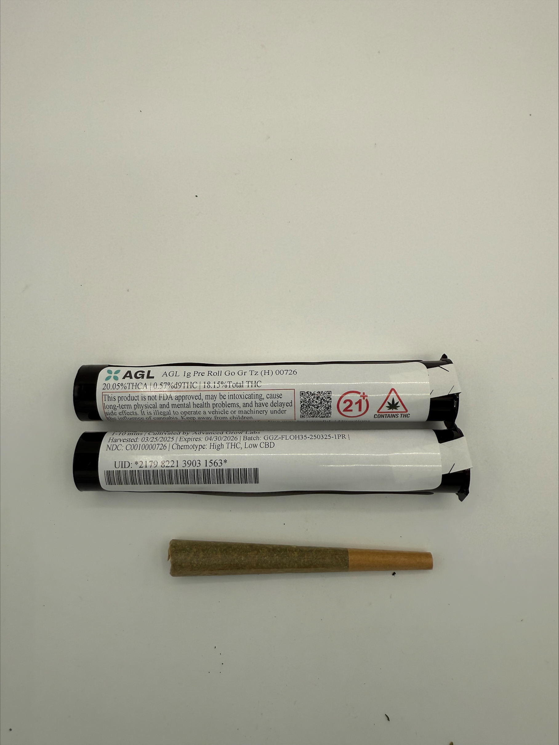 Photograph of product: AGL Go Gr Tz (H) 1g Pre-Roll 00726