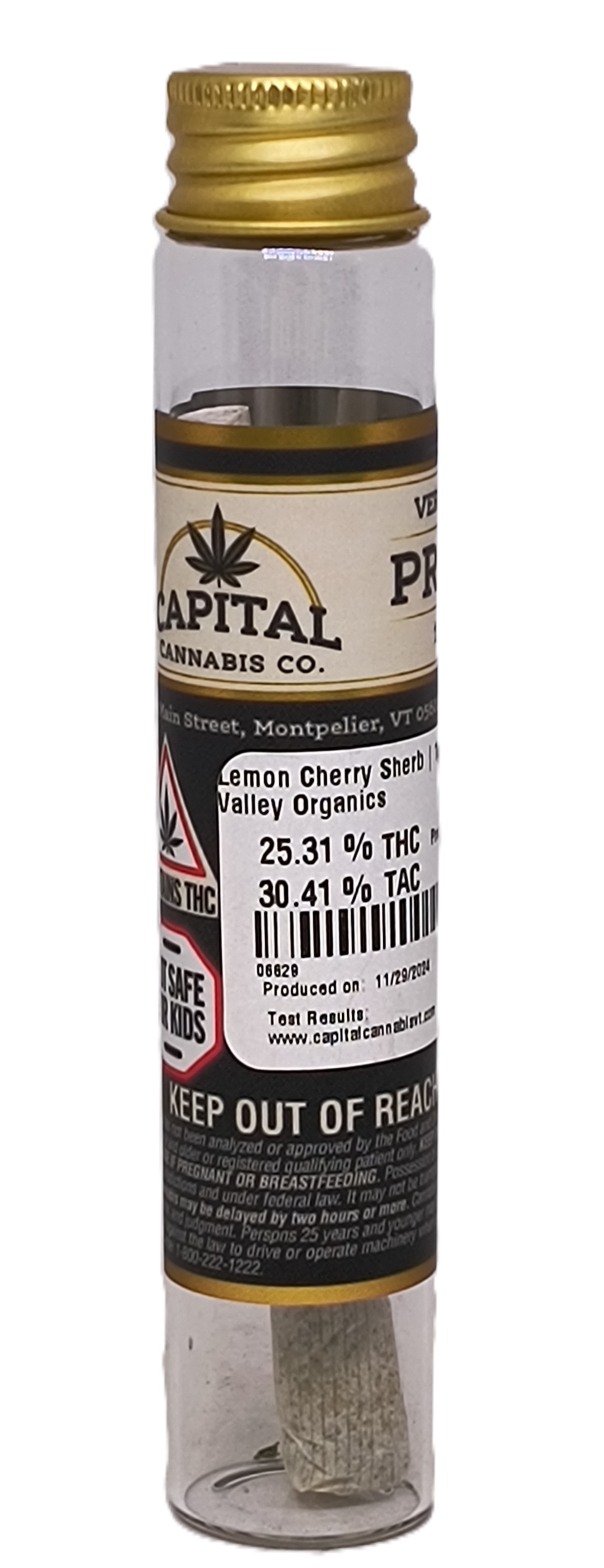 Photograph of product: Lemon Cherry Sherb Pre-Roll | Bright Valley Organics
