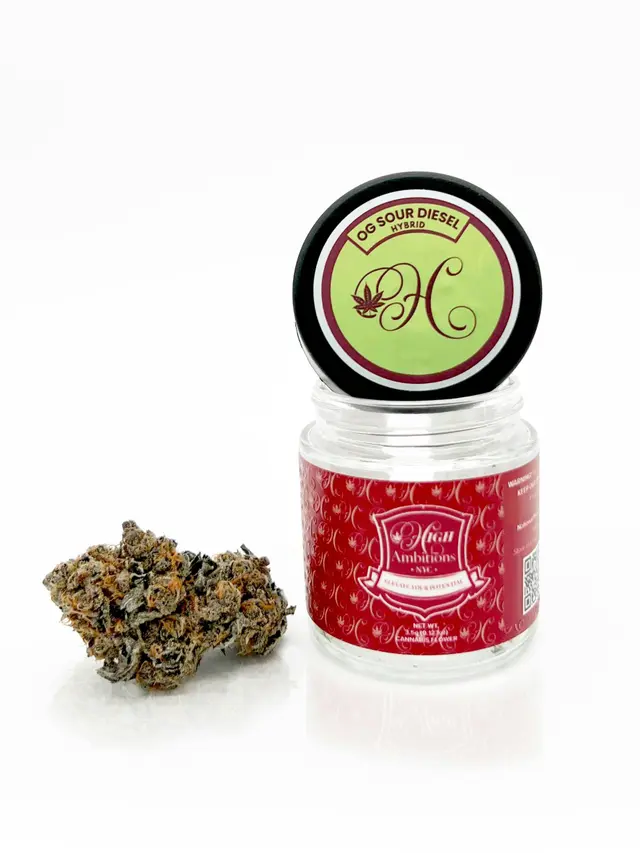 Photograph of product: High Ambitions | 3.5g | Flower Jar | Sour OG