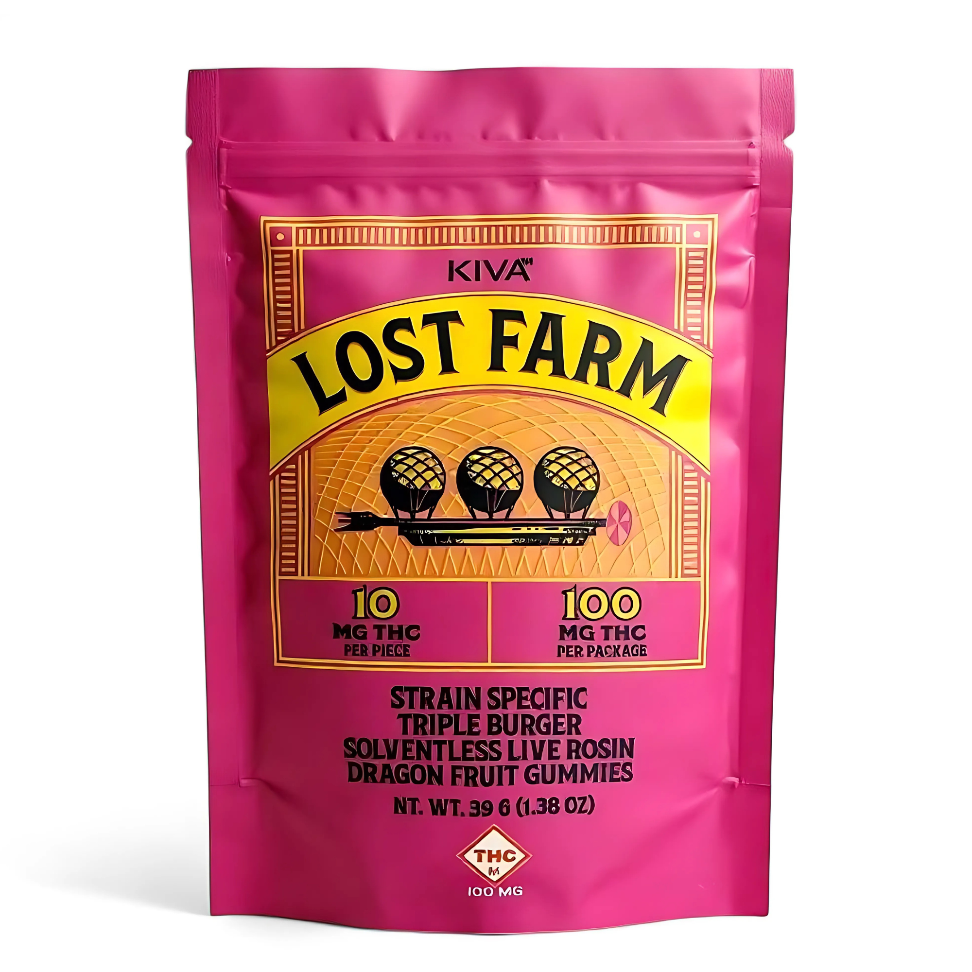 Photograph of product: Lost Farm | Dragon Fruit (Triple Burger) Solventless Live Rosin Gummies | 100mg (10pk)