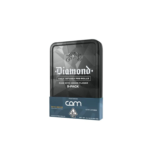 Photograph of product: CAM: Devil Driver | Hybrid - Diamond TH-ouiA-Infused Pre-Rolls-2.5G 5-Pack - 