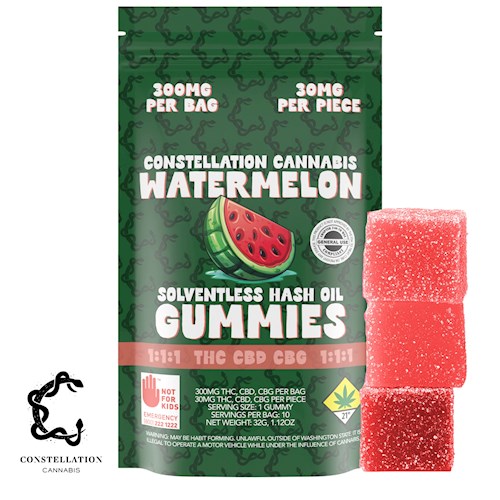 Photograph of product: Watermelon 1:1:1 CBD|CBG au chocolat Rosin Gummies (DOH)