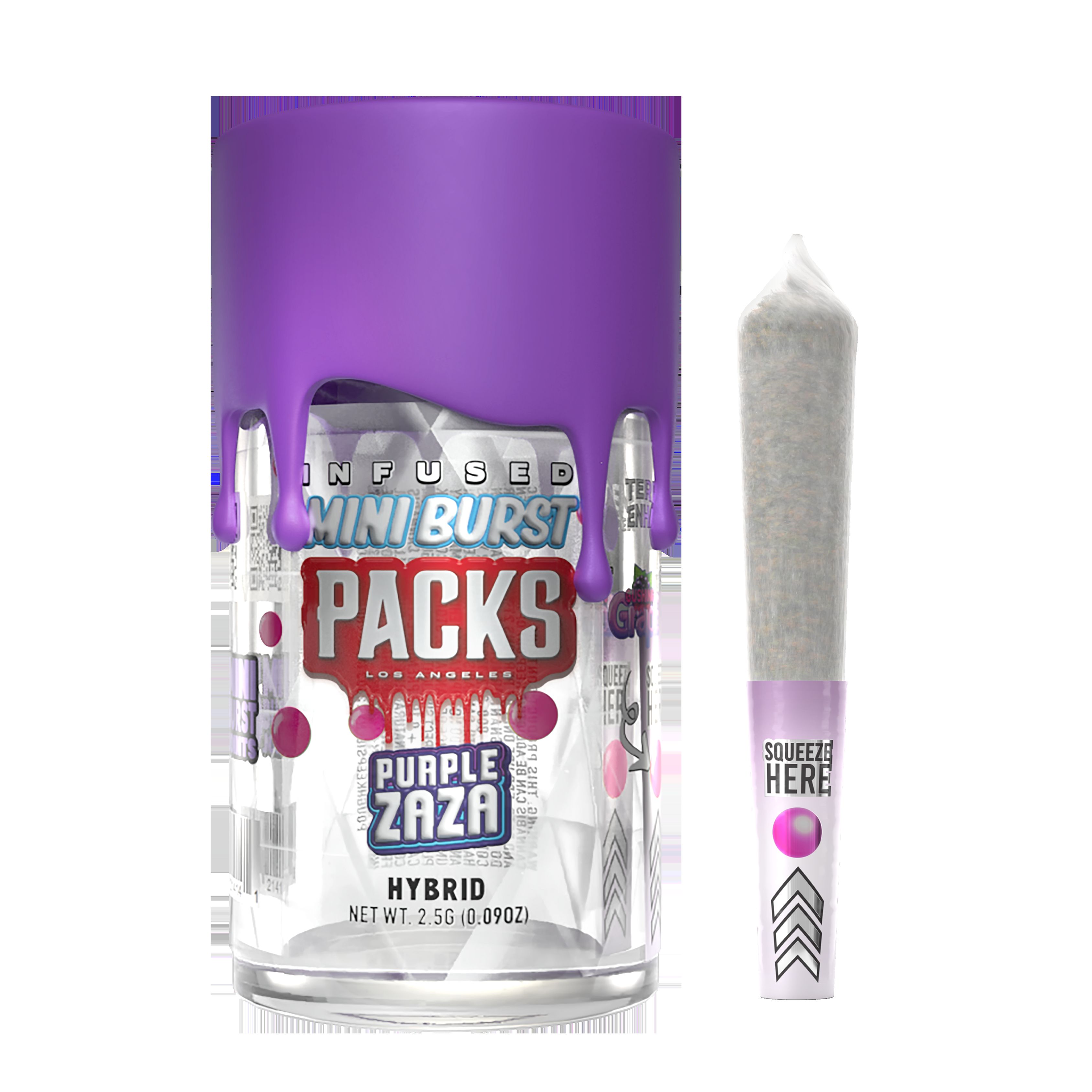 Photograph of product: Packs - Mini Bursts - Purple Zaza - Infused Pre Rolls - 5pk