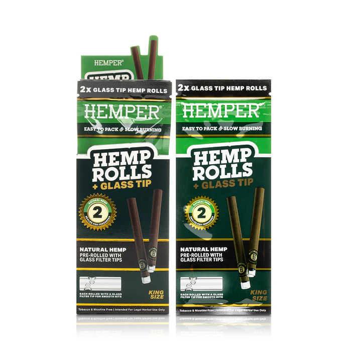 Photograph of product: Hemper | Hemp Rolls with Glass Tip | King size 2pk - Natural