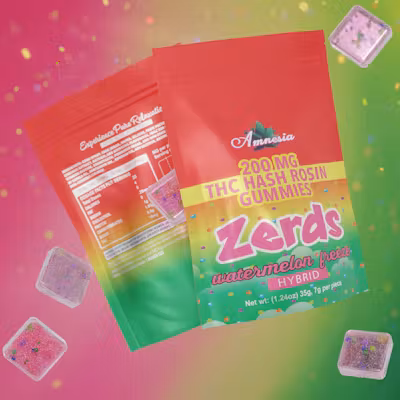 Photograph of product: Amnesia - Zerds au chocolat Rosin Gummies - (200mg) - Hybrid - **WATERMELON FREEZE** (4/$20)