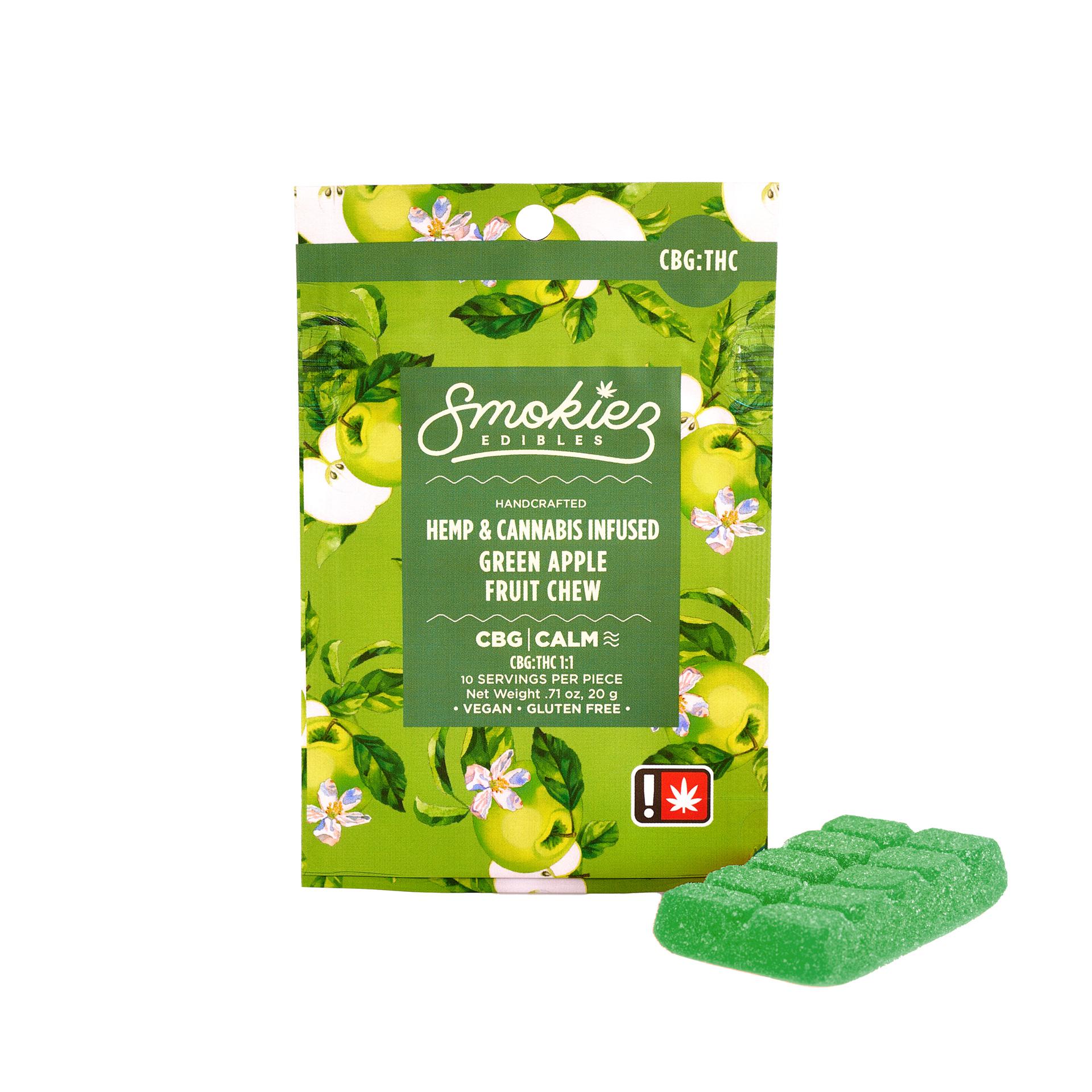 Photograph of product: Gummy ~ Smokiez ~ 100mg Single ~ 1:1 THG/CBG ~ Green Apple