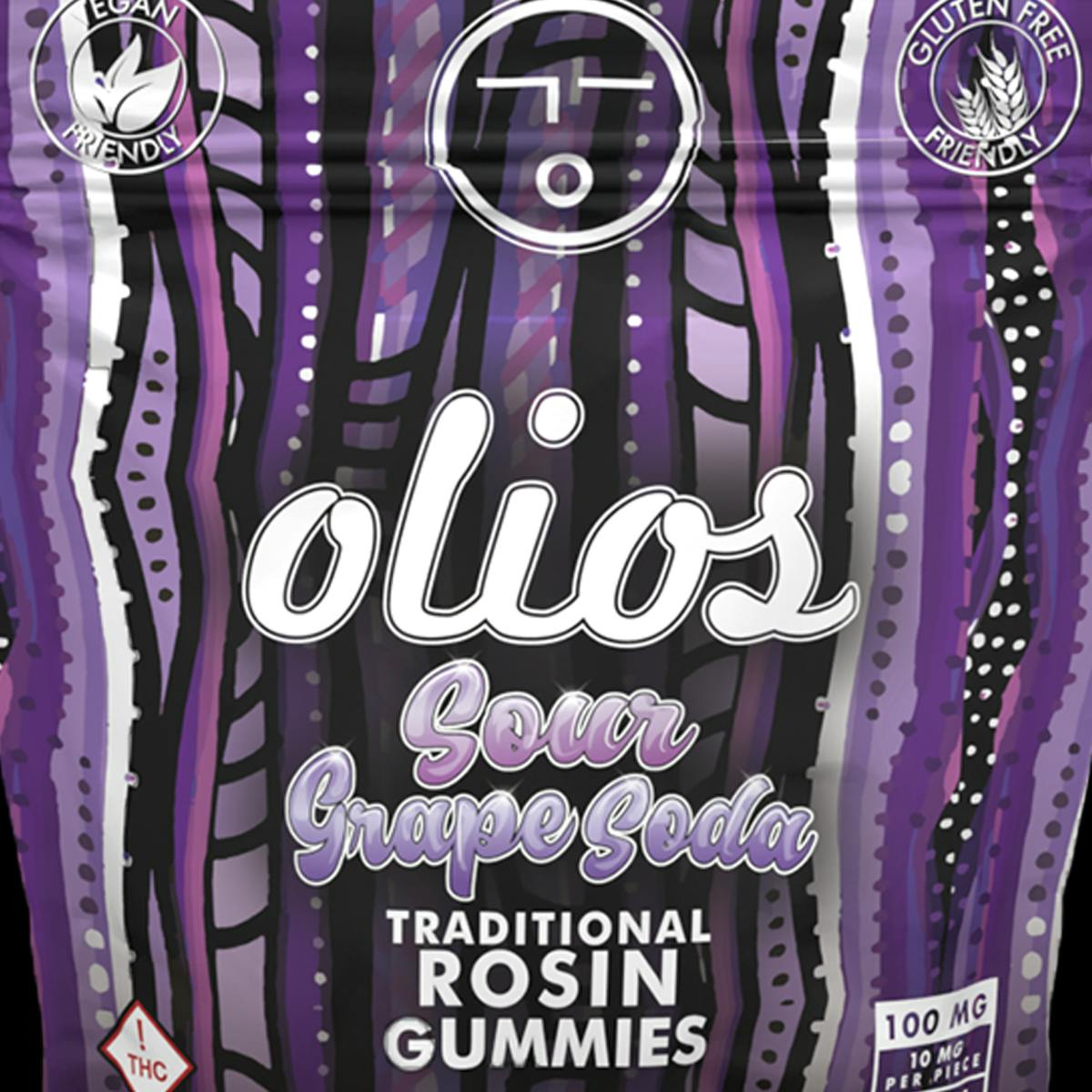 Photograph of product: Olio - 100mg Rosin Gummies - Sour Grape Soda