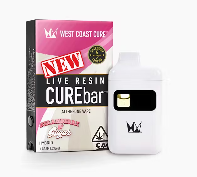 Photograph of product: West Coast Cure Strawberry N Sugar Live Resin CUREbar AIO 1g