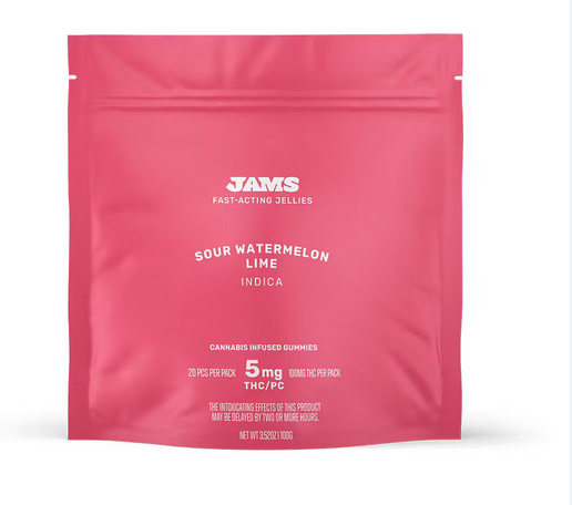 Photograph of product: Jams - Sour Watermelon Lime 100mg 20pk Fast-Acting Jellies