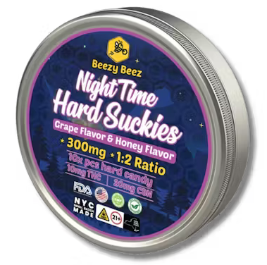 Photograph of Product: Grape & Honey Nightime Suckies 1:2 | THC:CBN Hard Candies | 10 Pack | 100mg | Beezy Beez