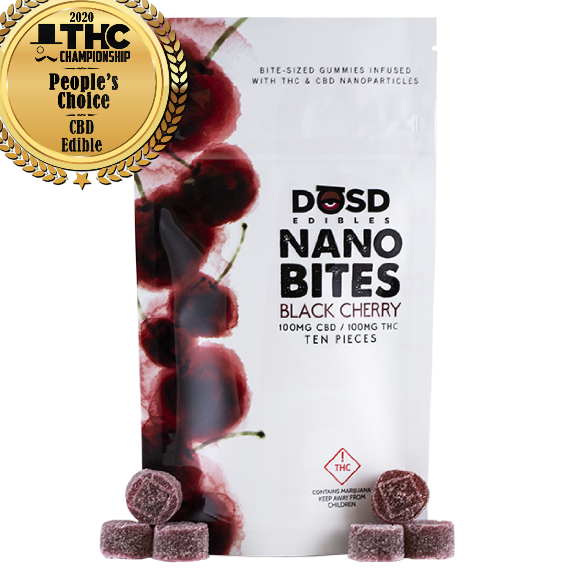Photograph of product: Black Cherry (H) - (1:1 TH-oui:CBD) - 100mg Nano Bites - Dosd