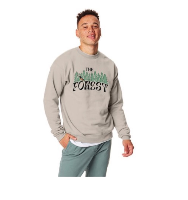 Photograph of product: The Forest Crew Neck Sweatshirt - Tan (Trees & Oriole)