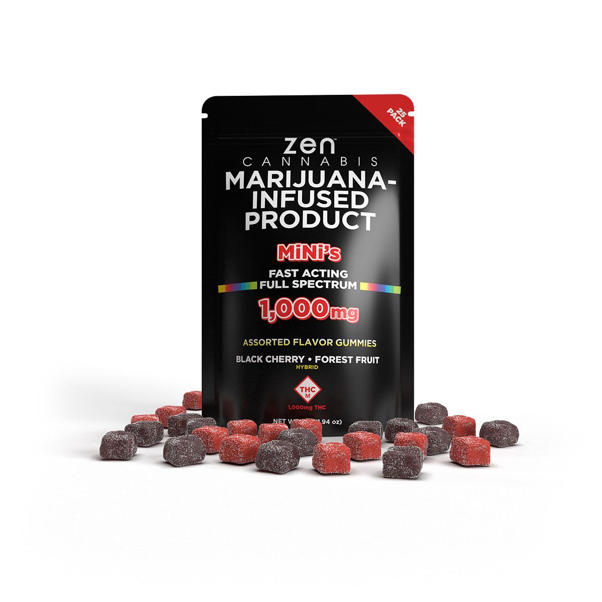 Photograph of product: Zen | Mini Assorted Gummies | 1000mg (25pk)