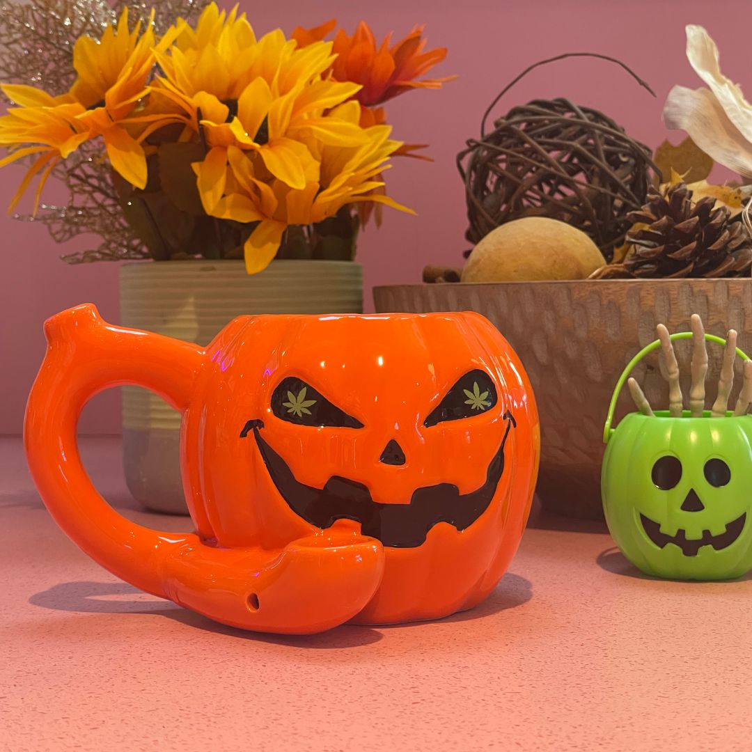 Photograph of product: Jack O'Lantern Pumpkin Ceramic Mug Pipe
