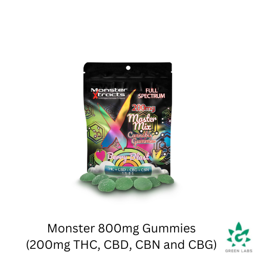 Photograph of product: (REC) Monster 800mg Full Spectrum 1:1:1:1 Gummies - Berry Blast