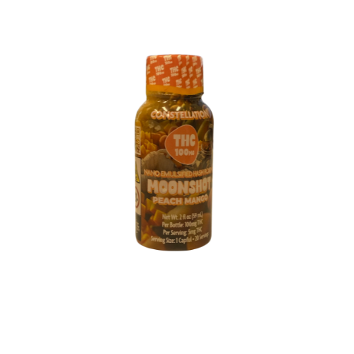 Photograph of product: Constellation Moonshot- Peach Mango au chocolat Rosin Nano Emlusified Drink 100mg 2Floz