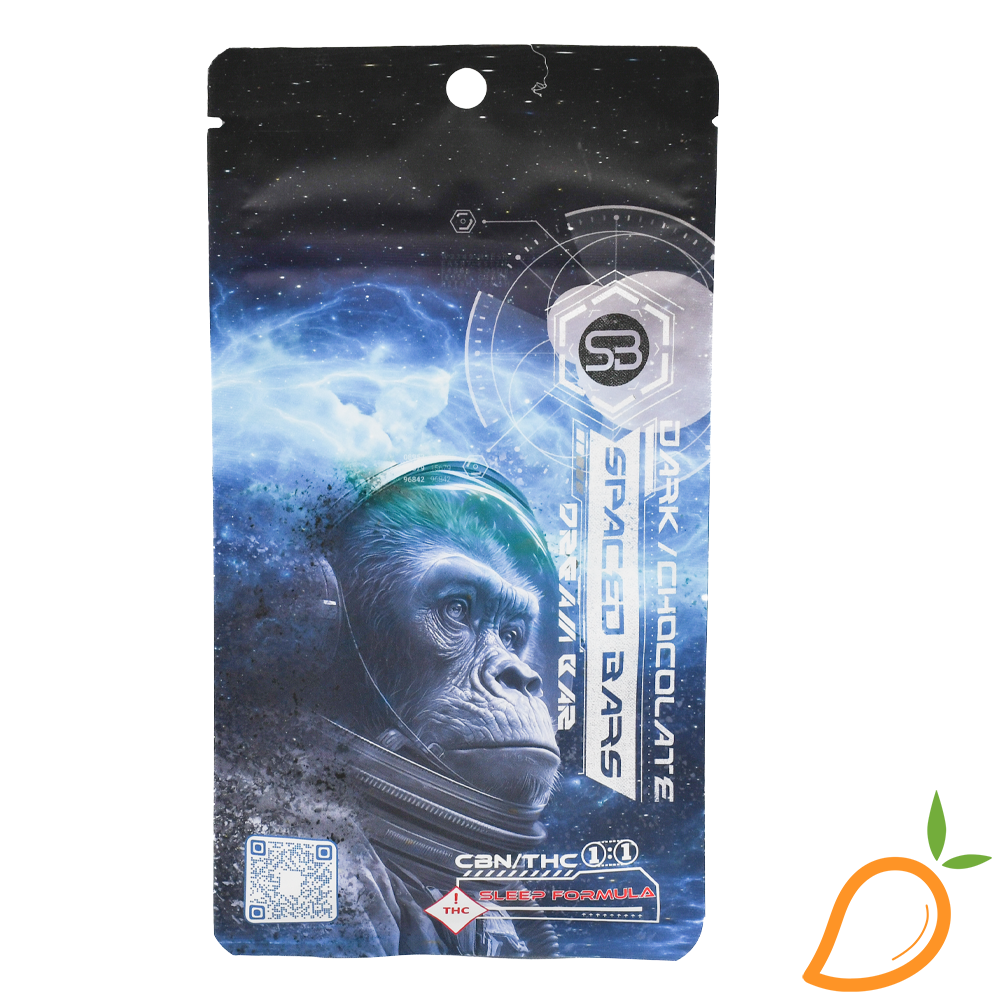 Photograph of product: 100mg 1:1 TH-oui/CBN Dark Chocolate Dream Spaced Bar Stoned Ape