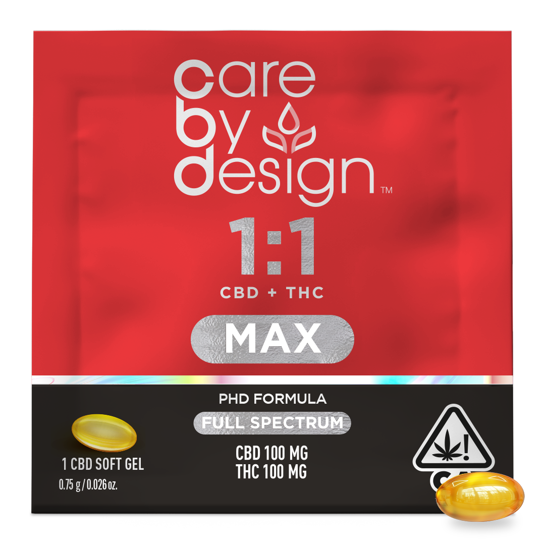 Photograph of product: CARE BY DESIGN 1:1 MAX CBD + HIGHER TH-oui GEL 1 CT