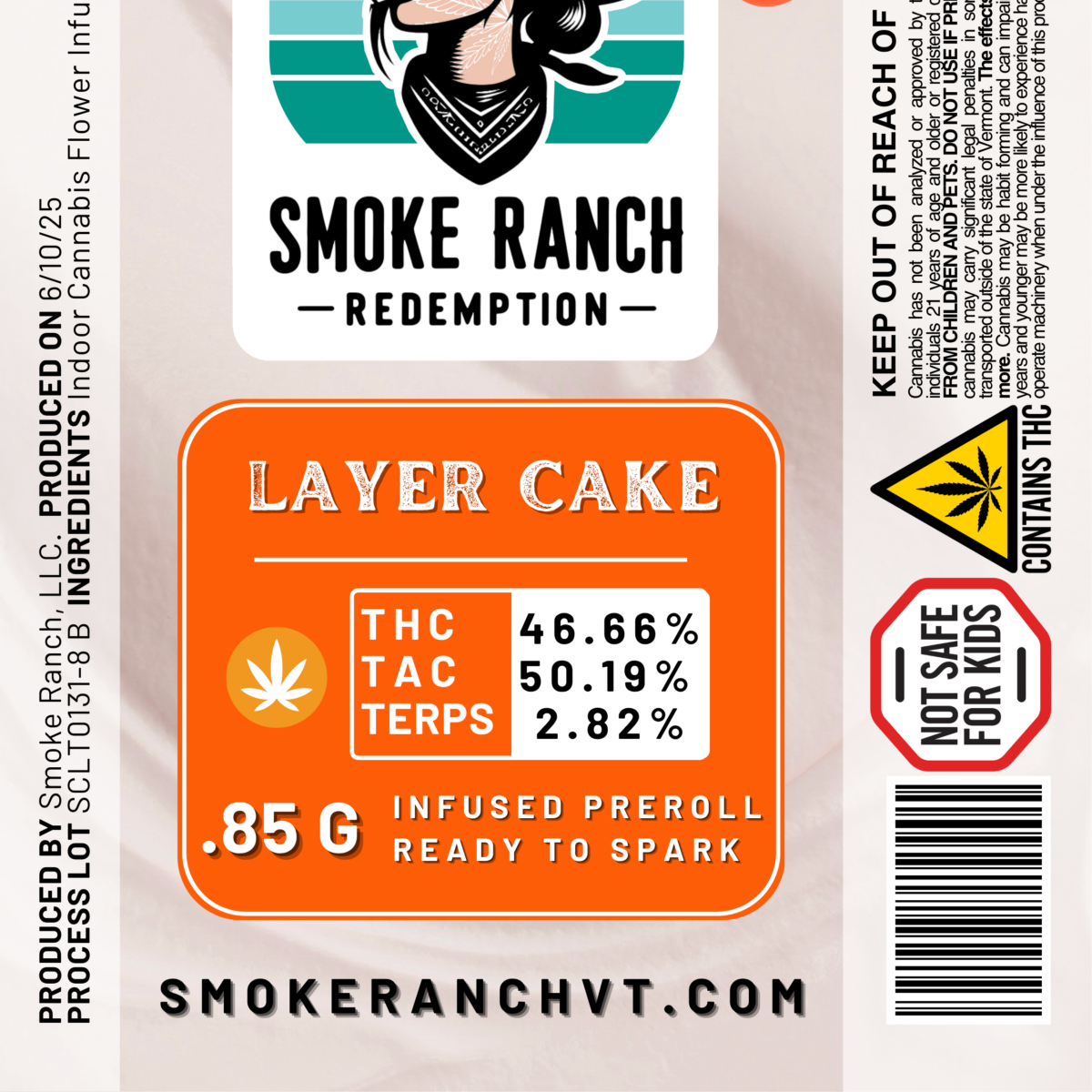 Photograph of product: Smoke Ranch | Layer Cake | .85g Infused Pre Roll
