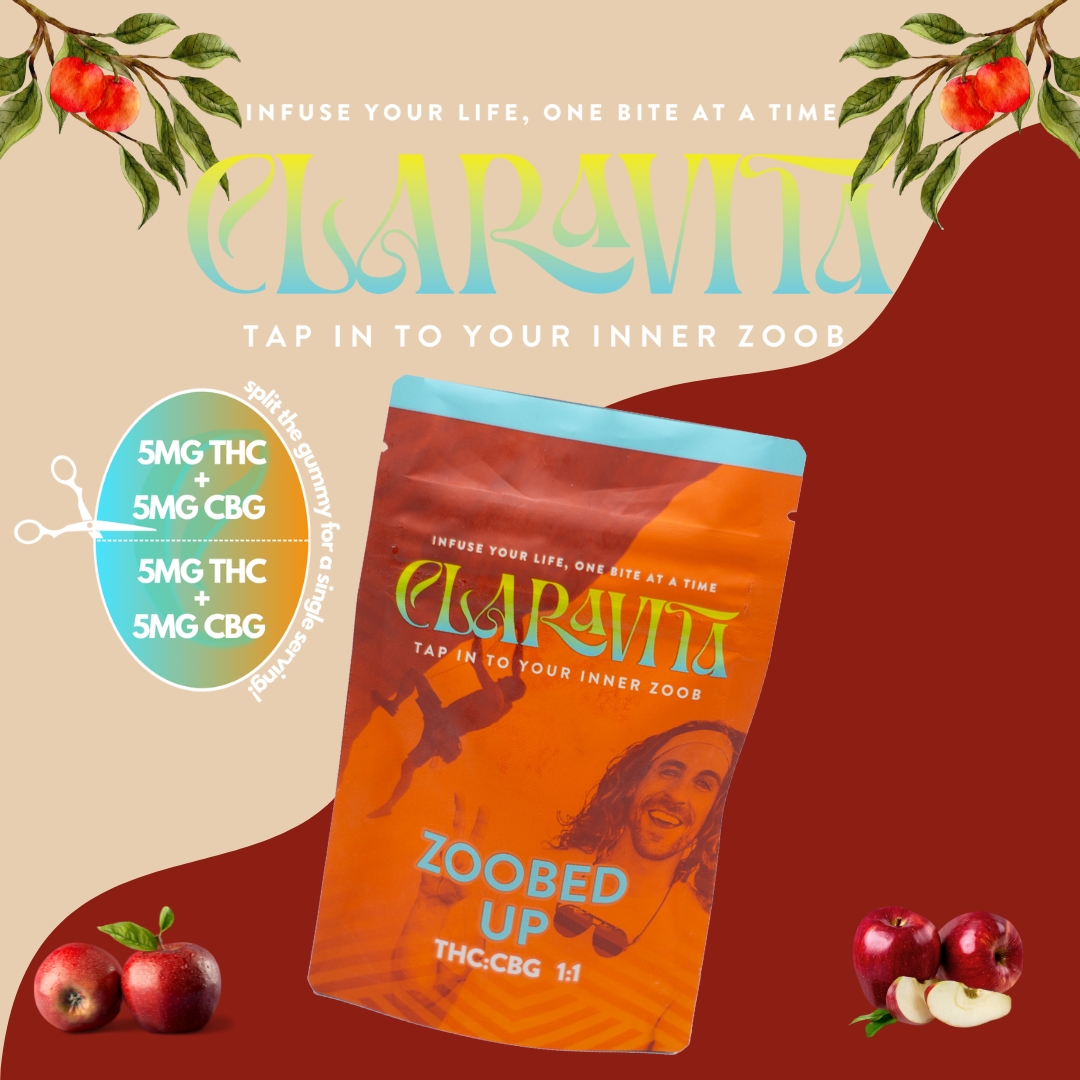 Photograph of product: Claravita | Apple Cider | Zoobed Up | Double | 1:1 CBG | Rosin | Gummies | 20pk