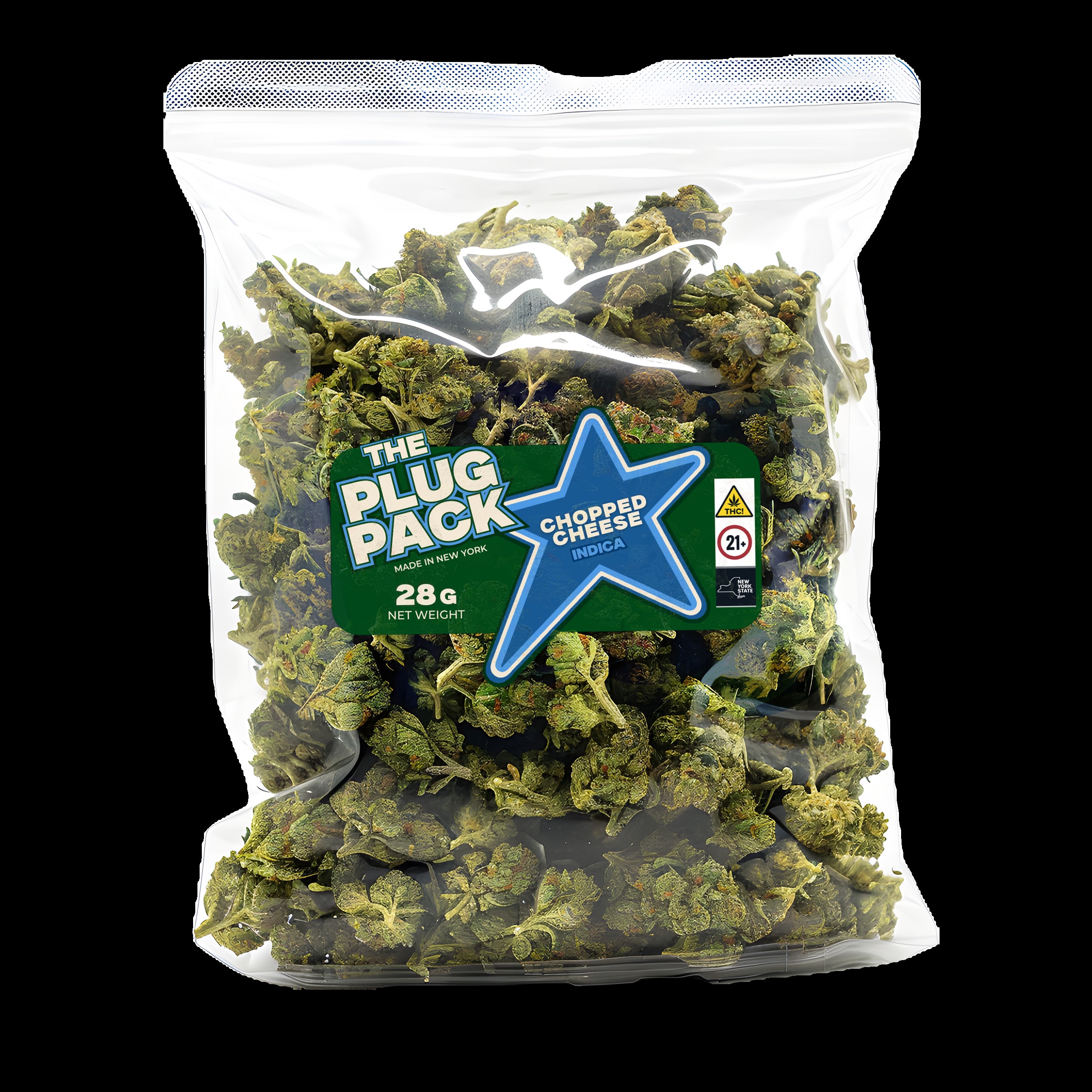 Photograph of product: THE PLUG PACK | BAG FLOWER | CHOPPED CHEESE - 28g