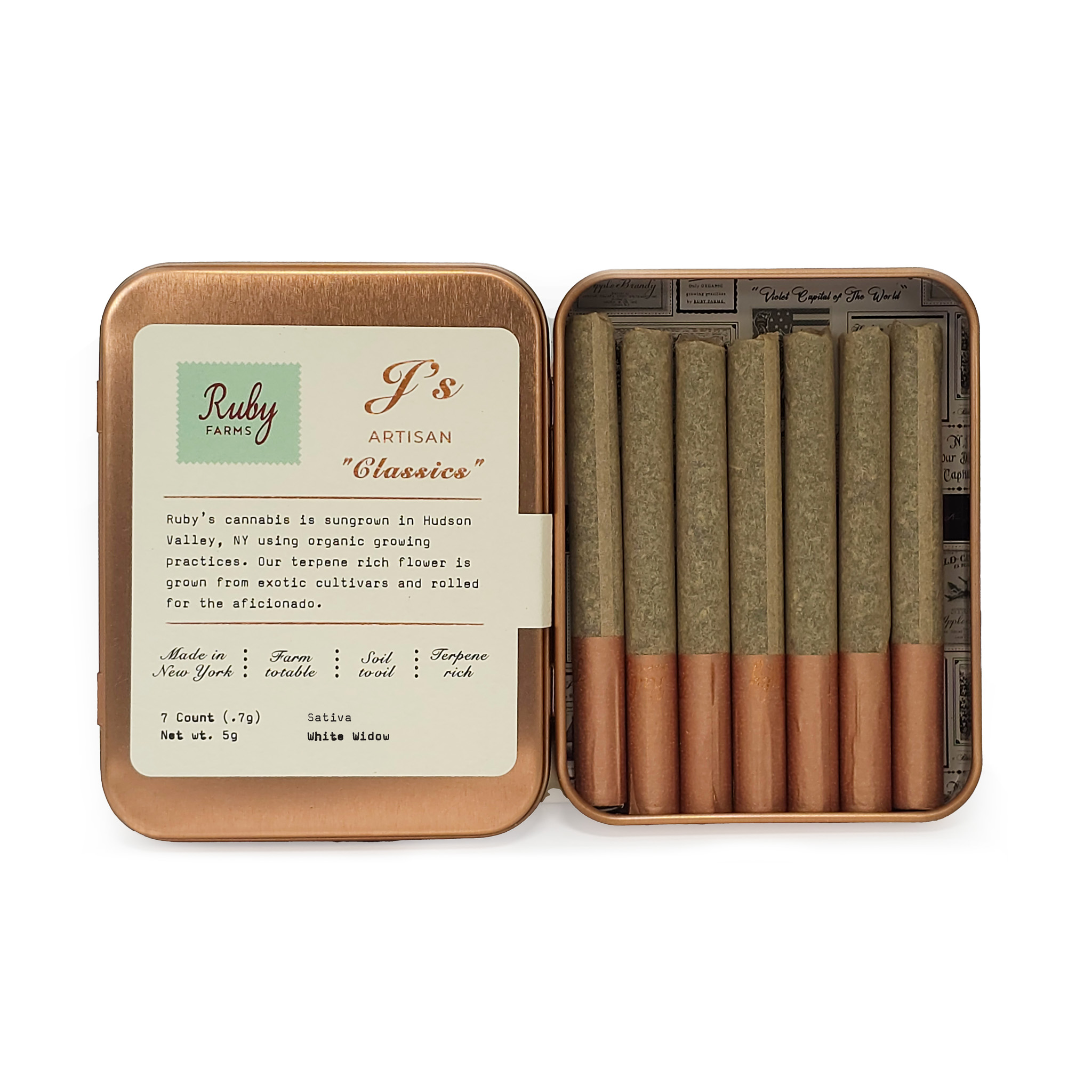 Photograph of product: Ruby Farms 7pk Prerolls White Widow - Oui'd