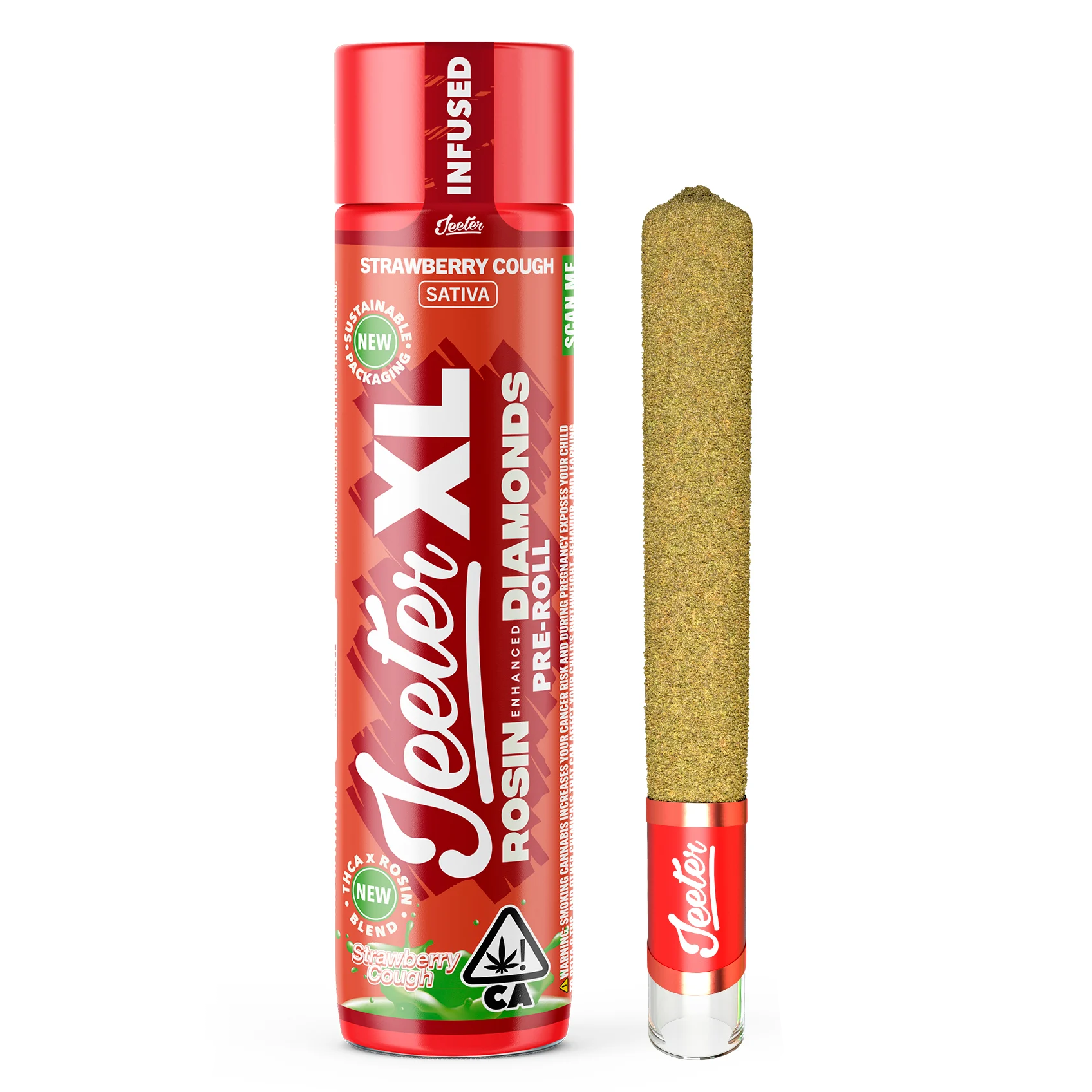 Photograph of product: Jeeter Strawberry Cough XL Rosin Diamonds Infused Preroll Rec