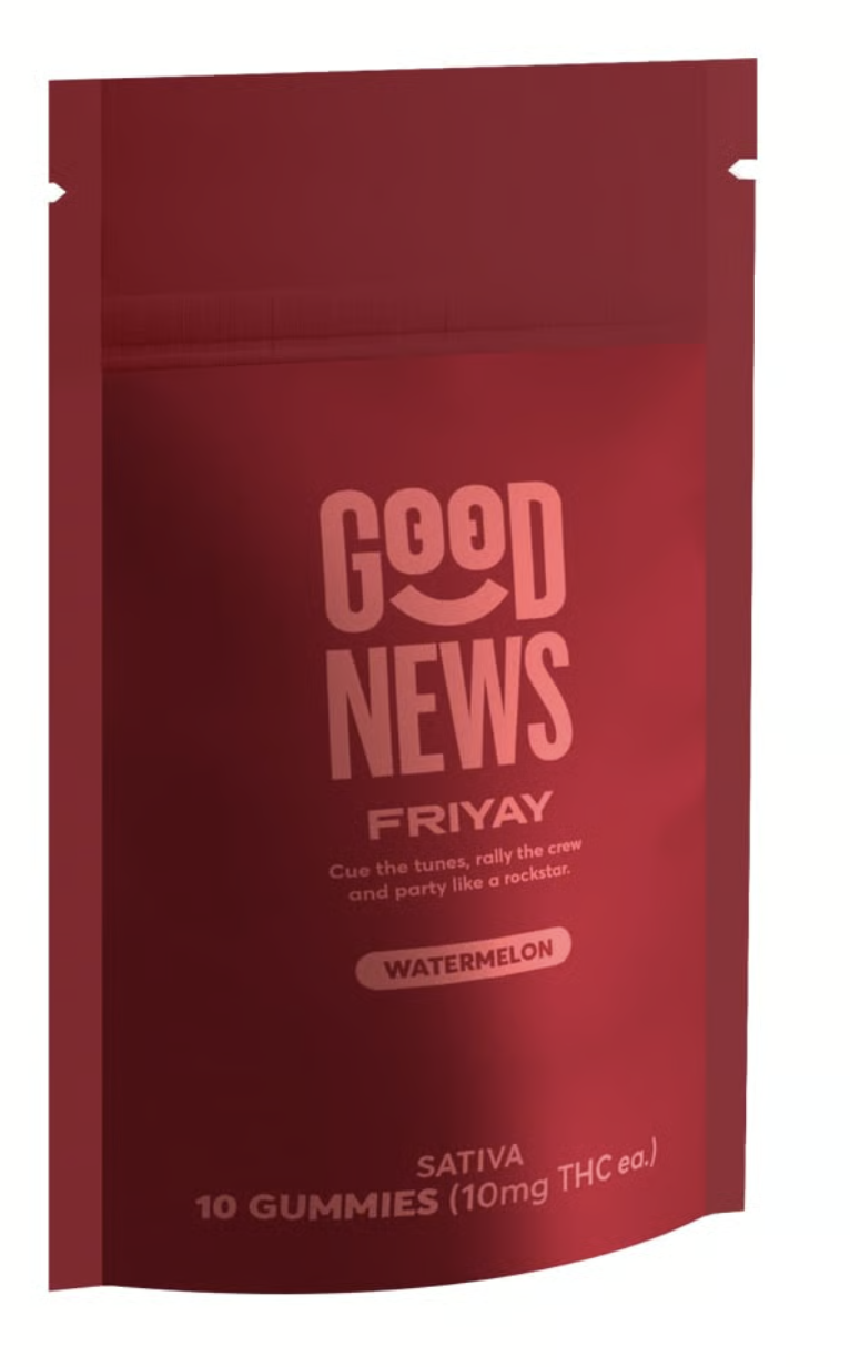 Photograph of product: Good News 100mg Gummies - Friyay Watermelon 10 x 10mg