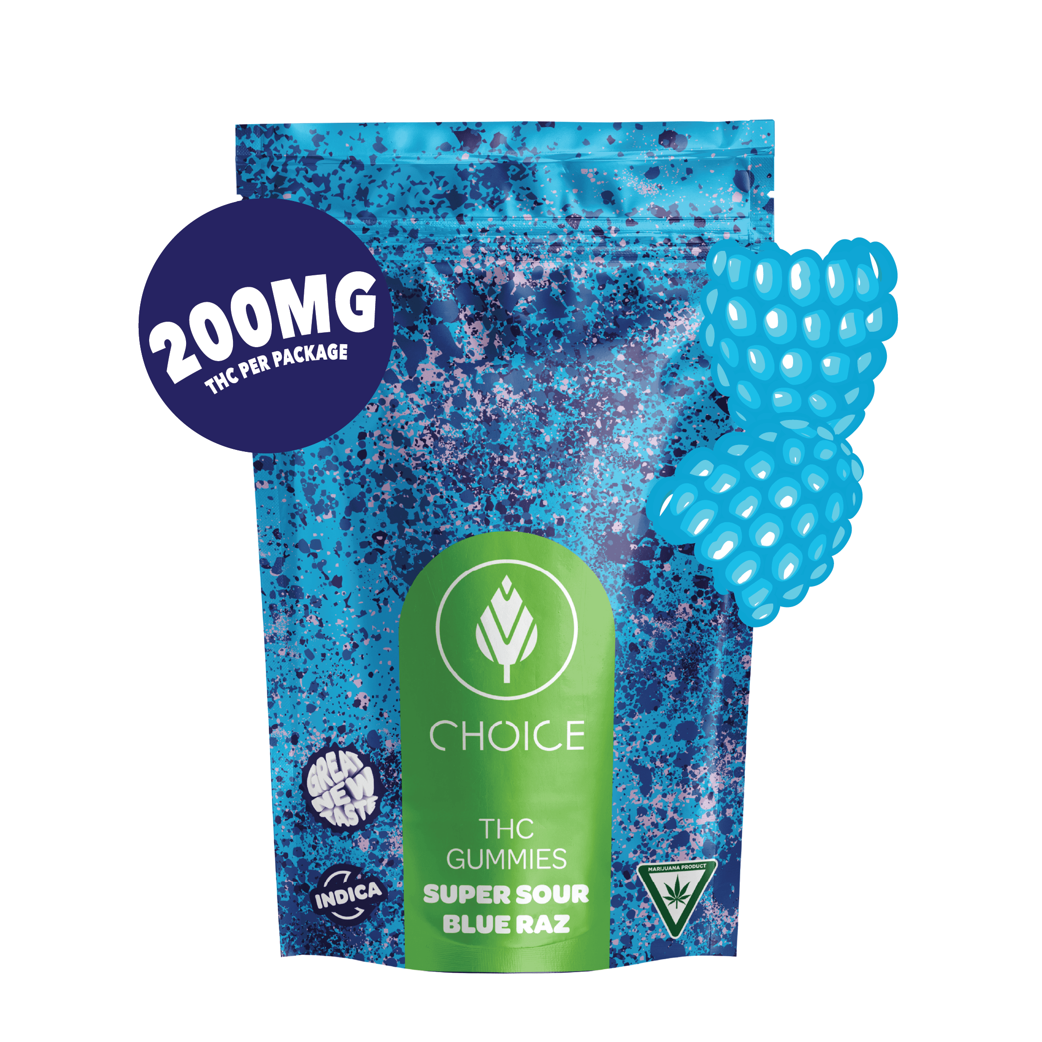 Photograph of product: AU Choice: Super Sour Blue Raz Gummies 200mg