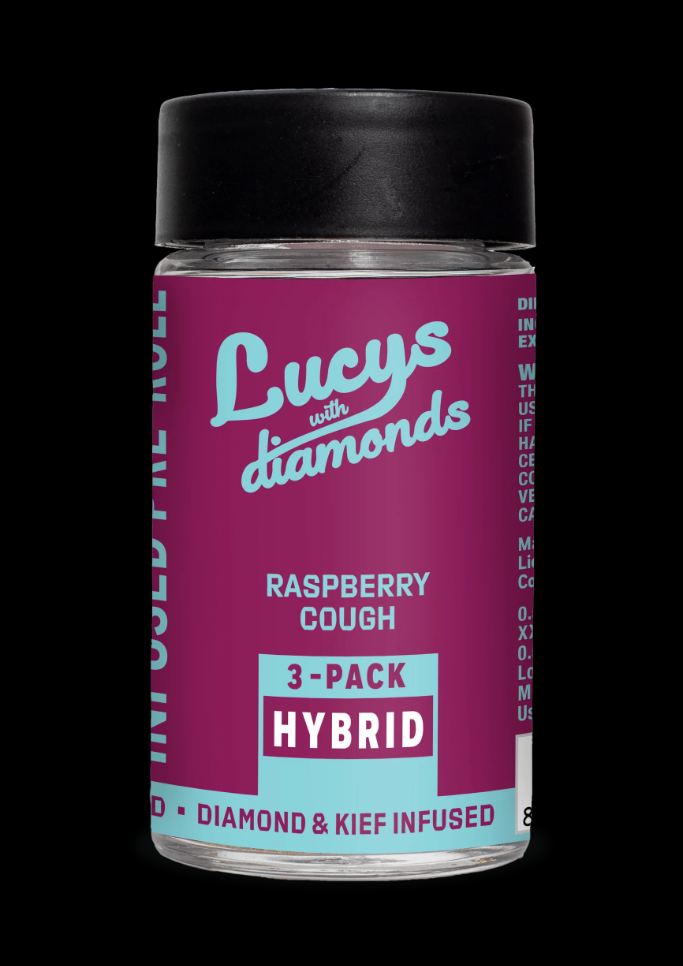 Photograph of product: Blotter | Lucy's | Diamond Infused Preroll 3 Pack | Raspberry Cough | 2.1g