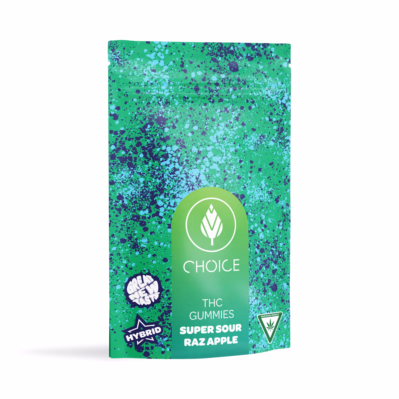 Photograph of product: Choice Chews - Gummies - 100mg - Super Sour Raz Apple - Hybrid