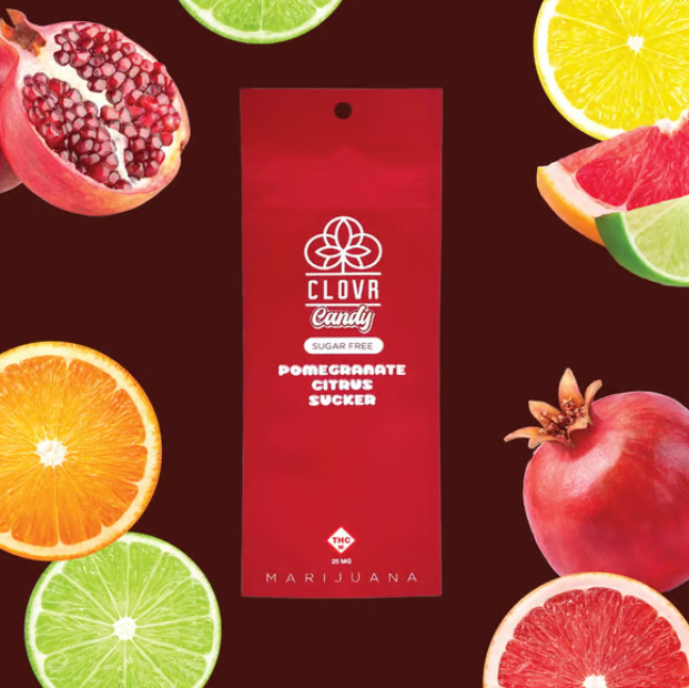 Photograph of product: Sugar Free Pom Citrus Sucker 25mg TH-oui - Clovr Candy