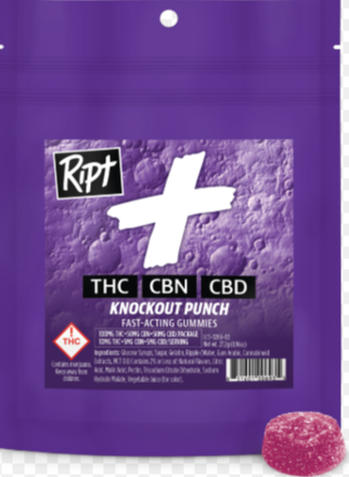 Photograph of product: Ript (I) - Knockout Punch - Sleep (2:1:1) Gummies